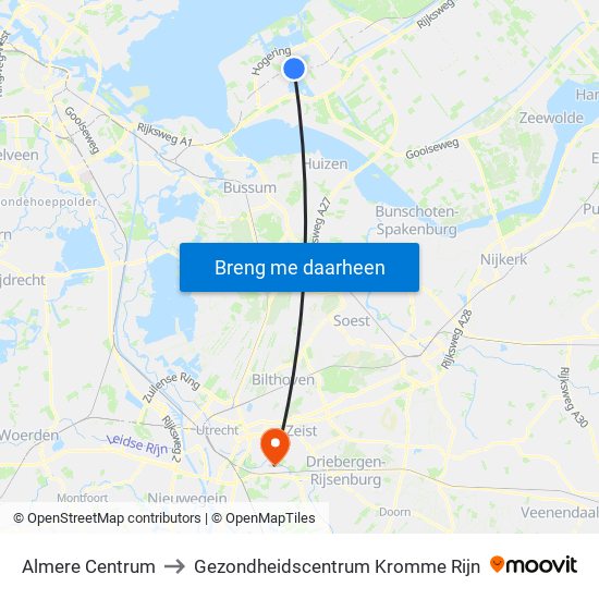 Almere Centrum to Gezondheidscentrum Kromme Rijn map