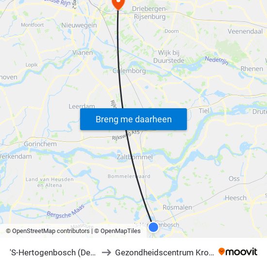 'S-Hertogenbosch (Den Bosch) to Gezondheidscentrum Kromme Rijn map