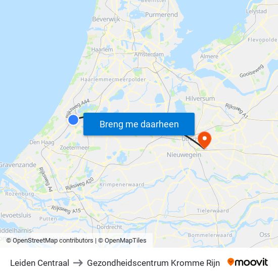 Leiden Centraal to Gezondheidscentrum Kromme Rijn map
