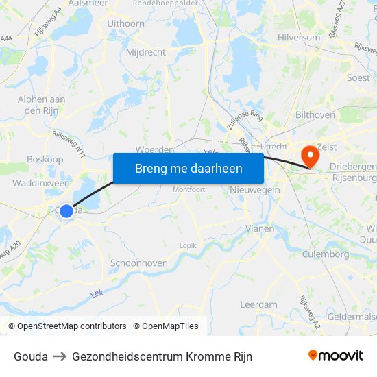 Gouda to Gezondheidscentrum Kromme Rijn map