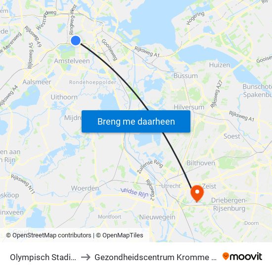Olympisch Stadion to Gezondheidscentrum Kromme Rijn map