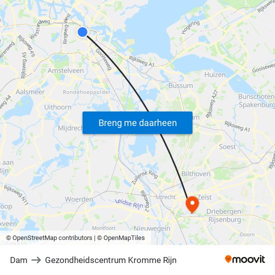 Dam to Gezondheidscentrum Kromme Rijn map