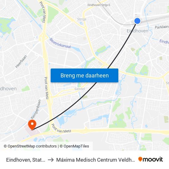 Eindhoven, Station to Máxima Medisch Centrum Veldhoven map