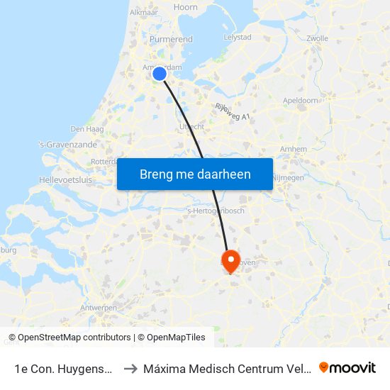1e Con. Huygensstraat to Máxima Medisch Centrum Veldhoven map