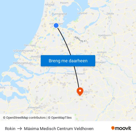 Rokin to Máxima Medisch Centrum Veldhoven map