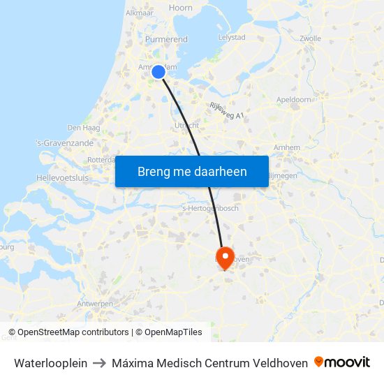 Waterlooplein to Máxima Medisch Centrum Veldhoven map
