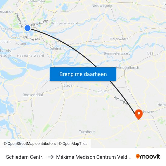 Schiedam Centrum to Máxima Medisch Centrum Veldhoven map