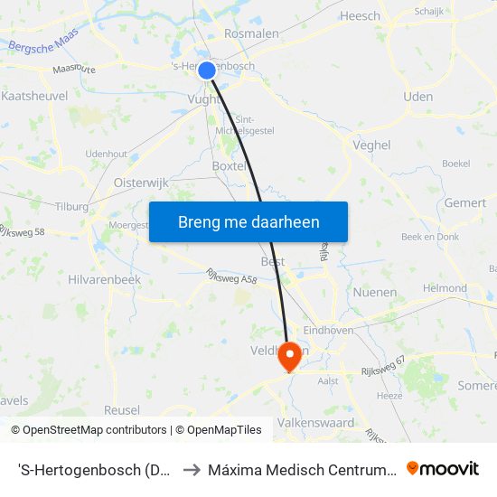 'S-Hertogenbosch (Den Bosch) to Máxima Medisch Centrum Veldhoven map