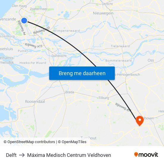 Delft to Máxima Medisch Centrum Veldhoven map