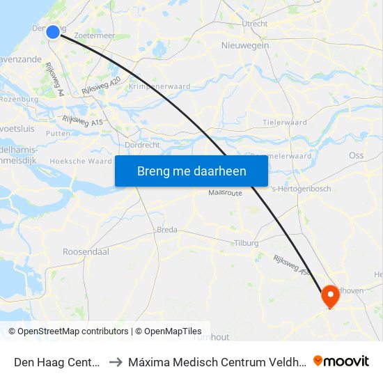 Den Haag Centraal to Máxima Medisch Centrum Veldhoven map