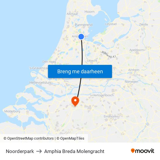 Noorderpark to Amphia Breda Molengracht map