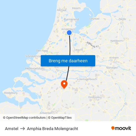 Amstel to Amphia Breda Molengracht map