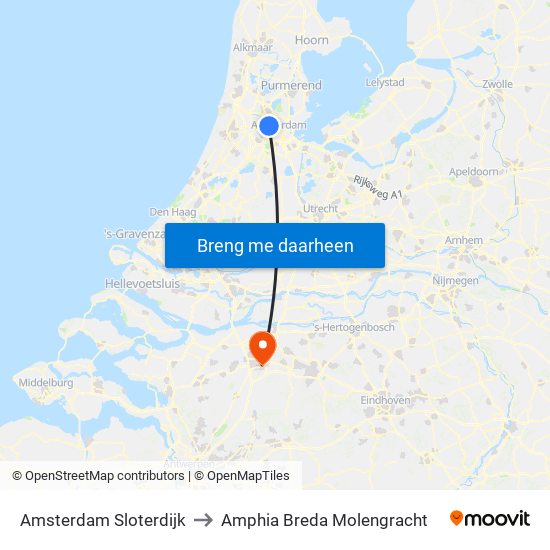 Amsterdam Sloterdijk to Amphia Breda Molengracht map