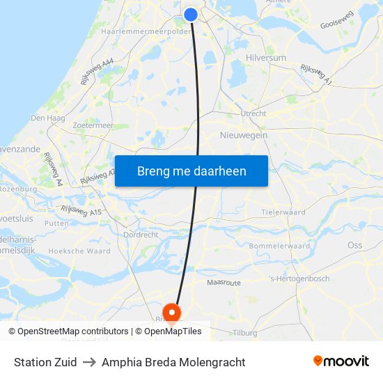 Station Zuid to Amphia Breda Molengracht map