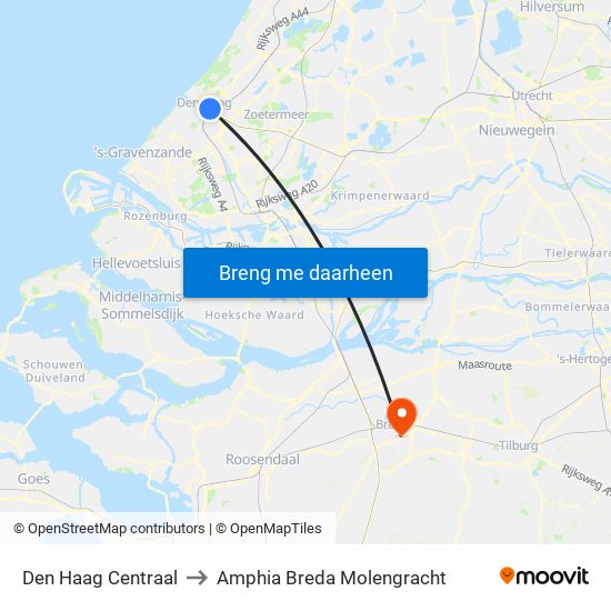 Den Haag Centraal to Amphia Breda Molengracht map