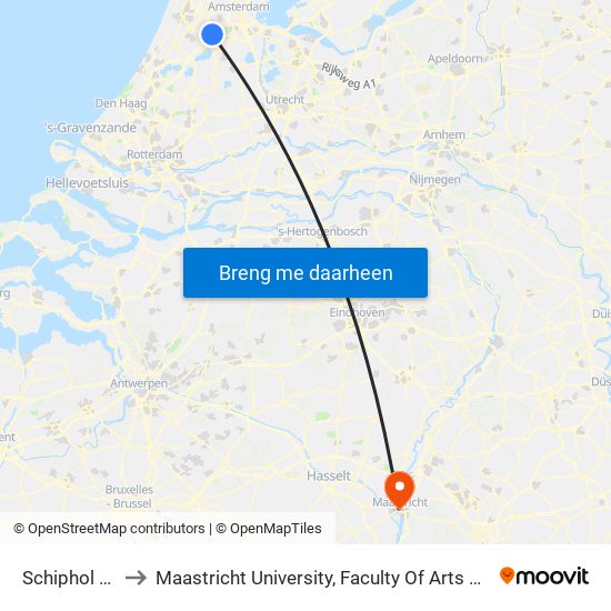 Schiphol Airport to Maastricht University, Faculty Of Arts And Social Sciences map