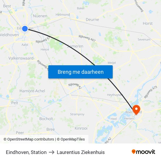 Eindhoven, Station to Laurentius Ziekenhuis map