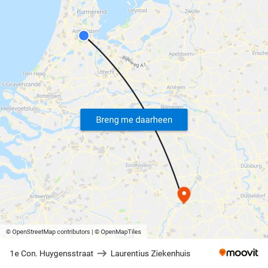 1e Con. Huygensstraat to Laurentius Ziekenhuis map
