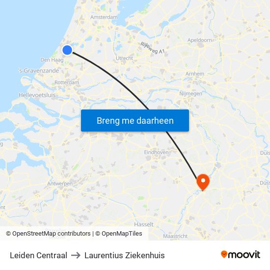 Leiden Centraal to Laurentius Ziekenhuis map