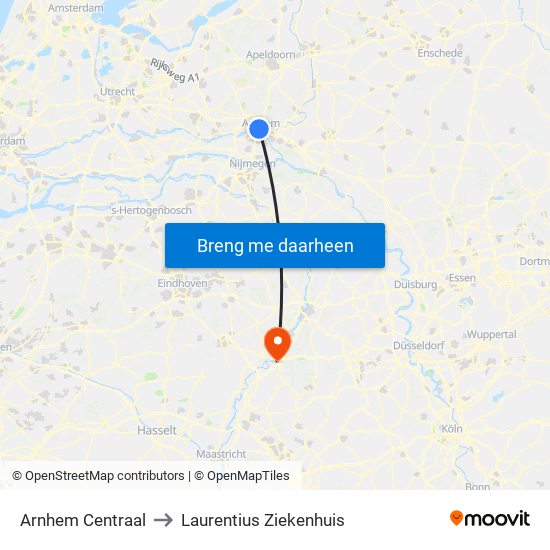 Arnhem Centraal to Laurentius Ziekenhuis map