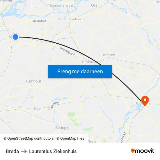 Breda to Laurentius Ziekenhuis map