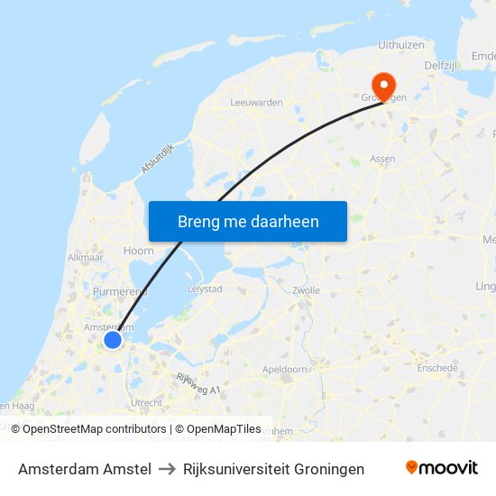 Amsterdam Amstel to Rijksuniversiteit Groningen map