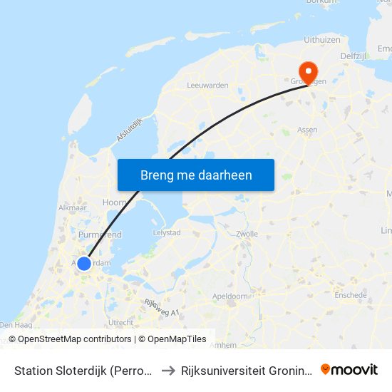 Station Sloterdijk (Perron N) to Rijksuniversiteit Groningen map