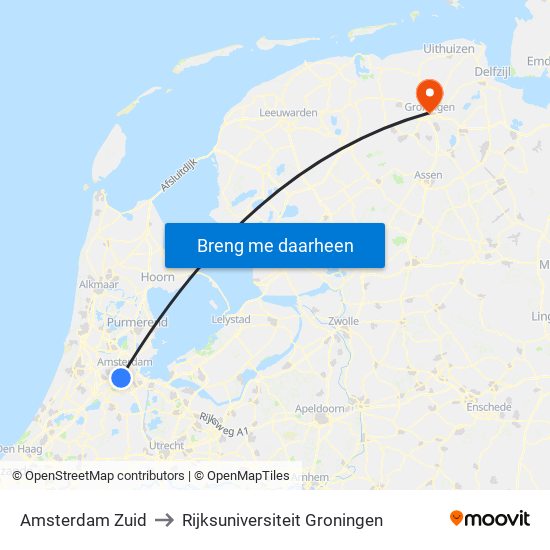 Amsterdam Zuid to Rijksuniversiteit Groningen map