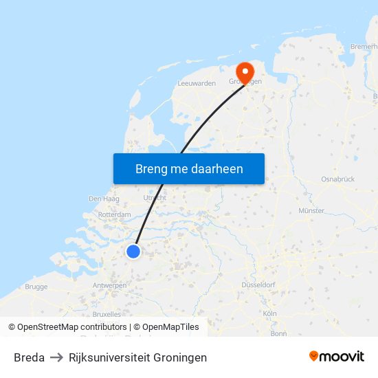 Breda to Rijksuniversiteit Groningen map