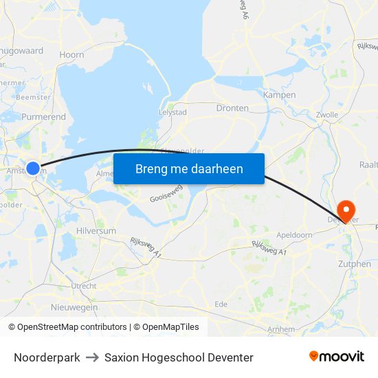 Noorderpark to Saxion Hogeschool Deventer map