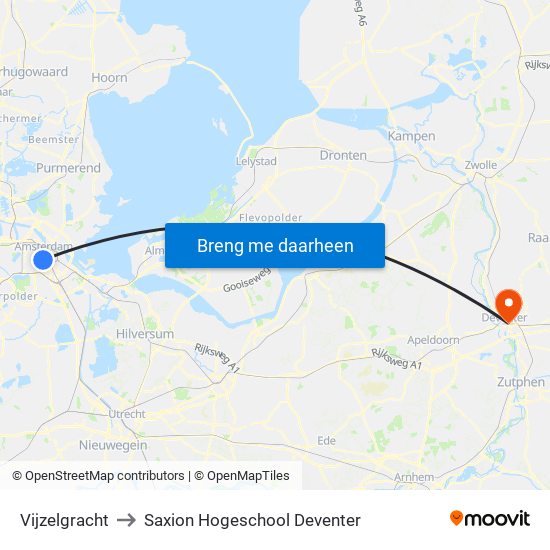 Vijzelgracht to Saxion Hogeschool Deventer map