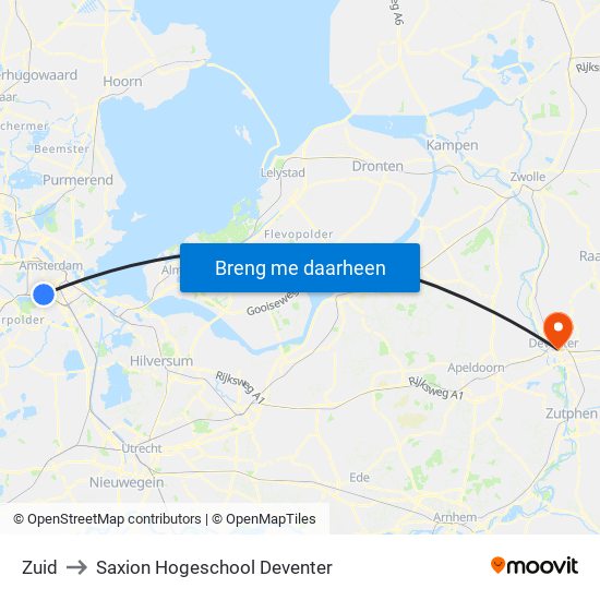 Zuid to Saxion Hogeschool Deventer map