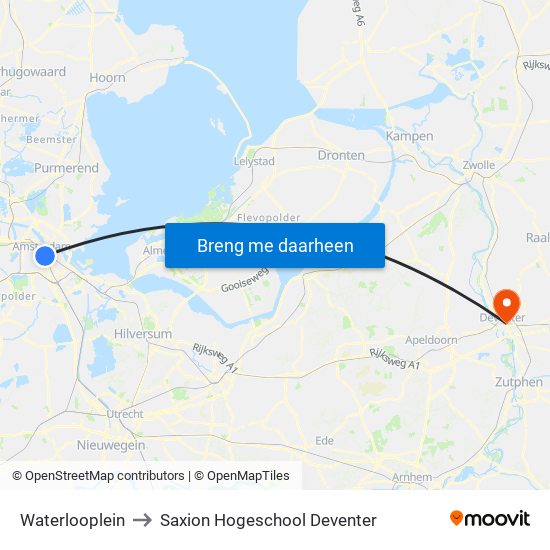 Waterlooplein to Saxion Hogeschool Deventer map