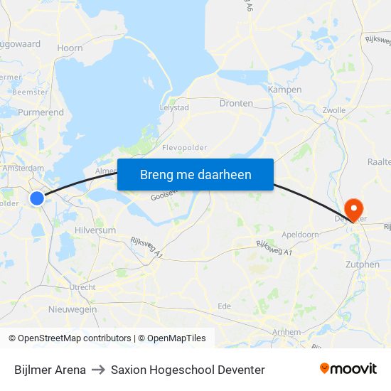 Bijlmer Arena to Saxion Hogeschool Deventer map