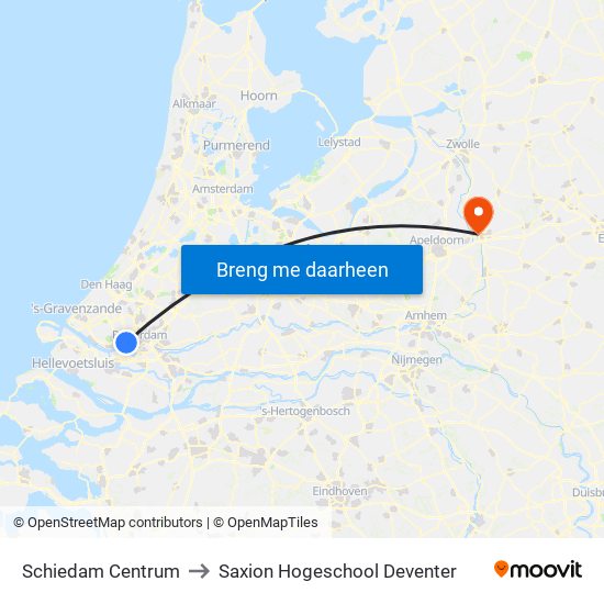 Schiedam Centrum to Saxion Hogeschool Deventer map