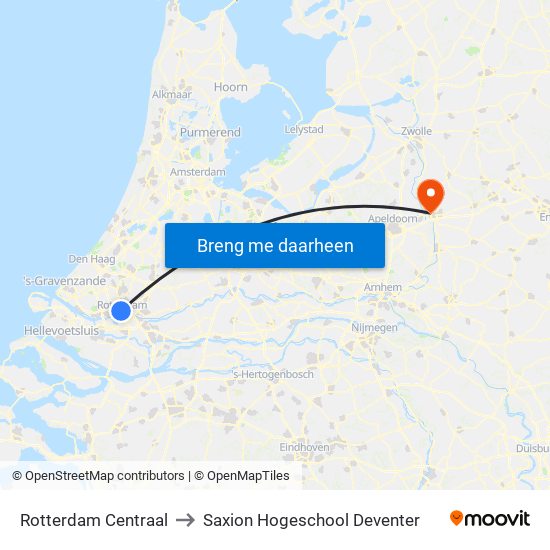 Rotterdam Centraal to Saxion Hogeschool Deventer map