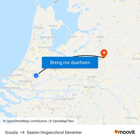 Gouda to Saxion Hogeschool Deventer map