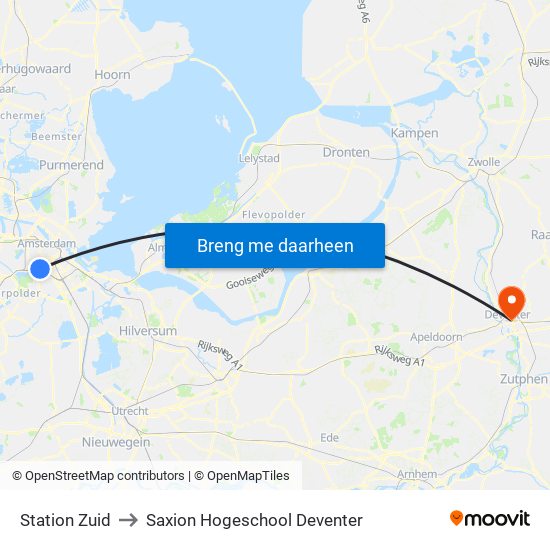 Station Zuid to Saxion Hogeschool Deventer map