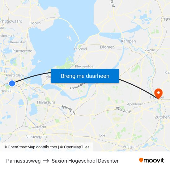 Parnassusweg to Saxion Hogeschool Deventer map