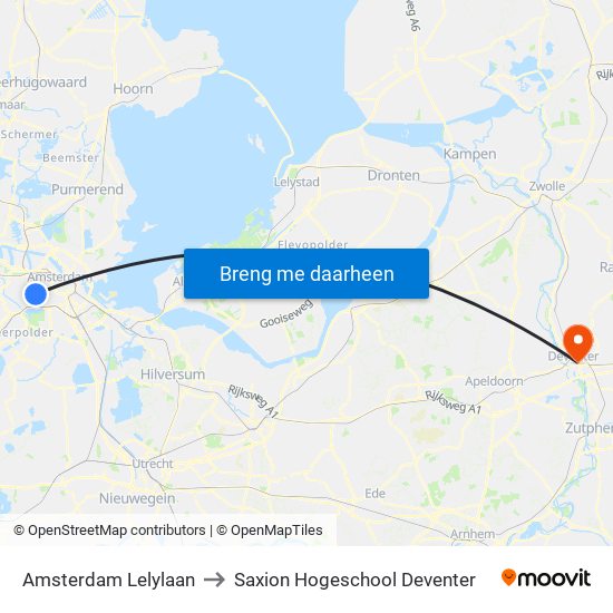 Amsterdam Lelylaan to Saxion Hogeschool Deventer map