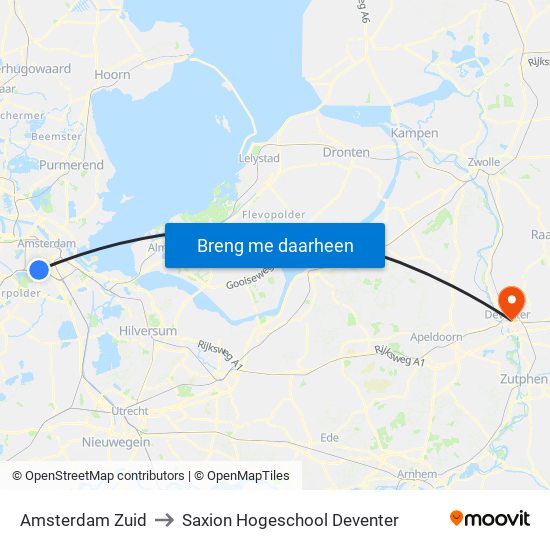 Amsterdam Zuid to Saxion Hogeschool Deventer map