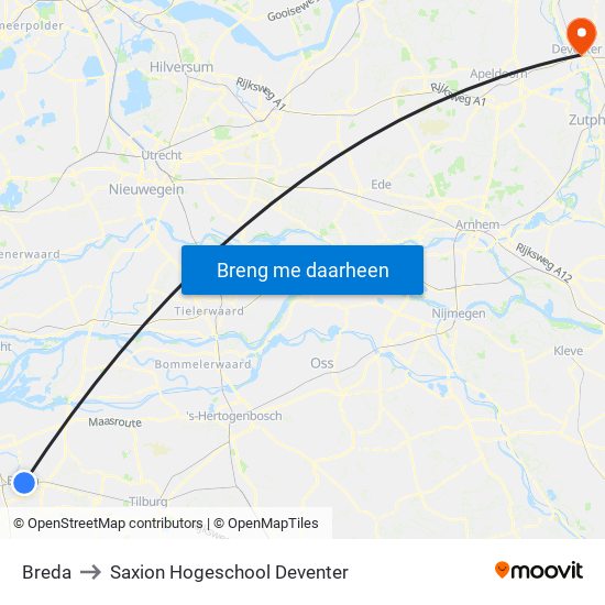 Breda to Saxion Hogeschool Deventer map