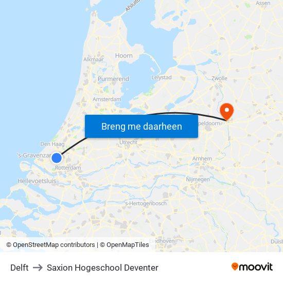 Delft to Saxion Hogeschool Deventer map