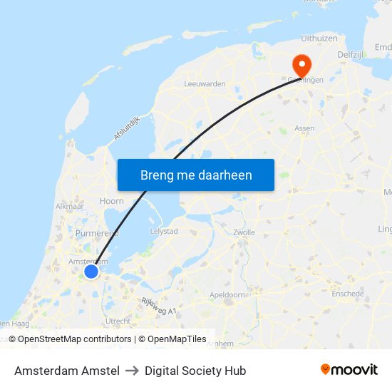 Amsterdam Amstel to Digital Society Hub map