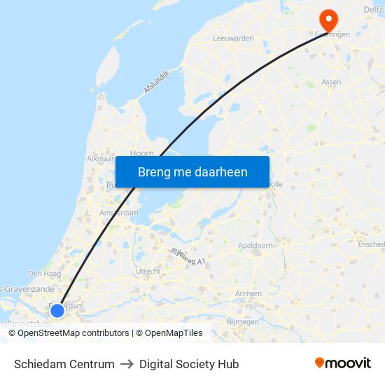 Schiedam Centrum to Digital Society Hub map