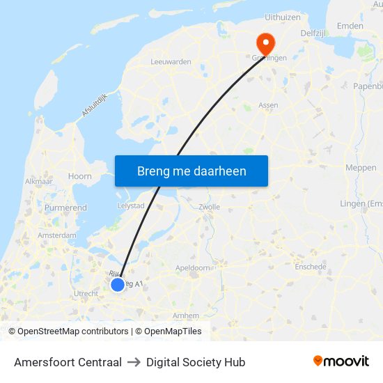 Amersfoort Centraal to Digital Society Hub map