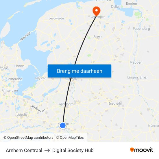 Arnhem Centraal to Digital Society Hub map