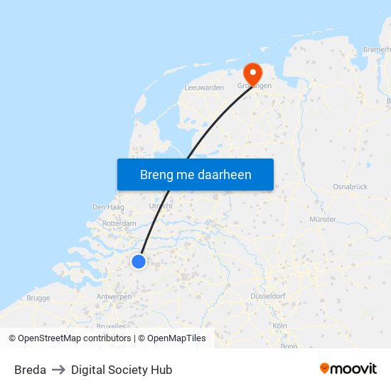 Breda to Digital Society Hub map