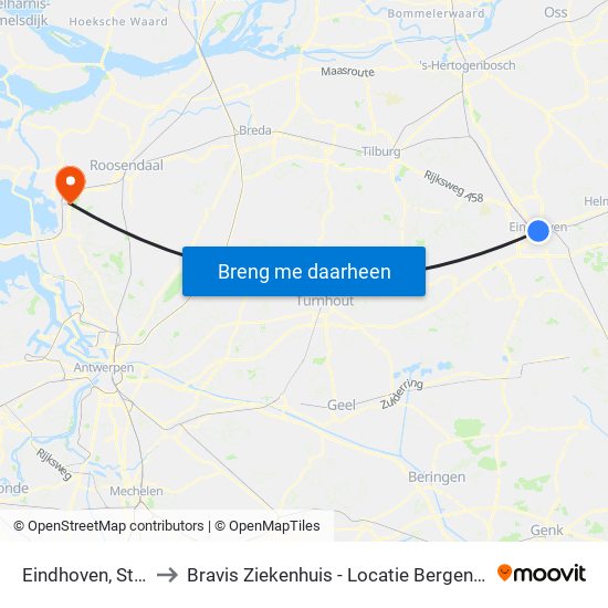 Eindhoven, Station to Bravis Ziekenhuis - Locatie Bergen Op Zoom map