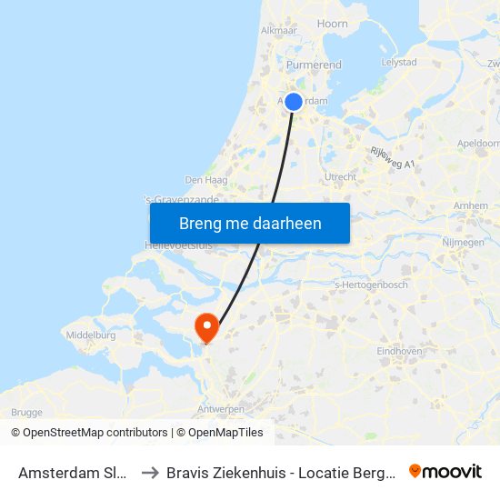 Amsterdam Sloterdijk to Bravis Ziekenhuis - Locatie Bergen Op Zoom map